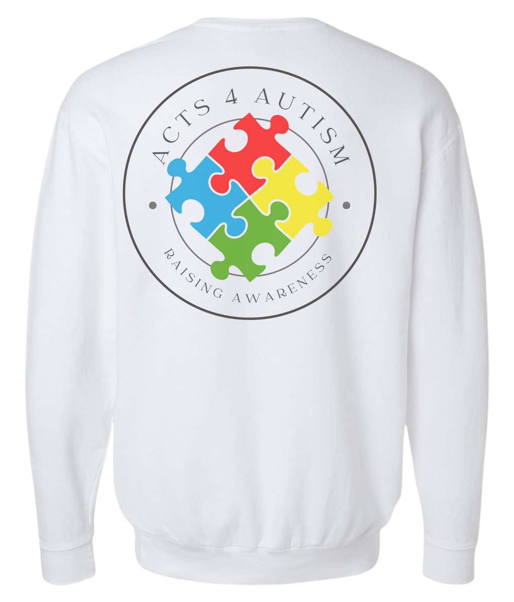 Acts 4 Autism Branded Crewneck Sweatshirt in White